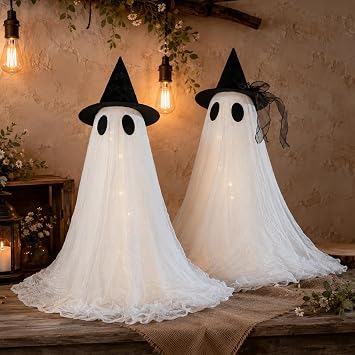 2 Pack Cute Glowing Ghost Decor - Halloween Ghost Decorations