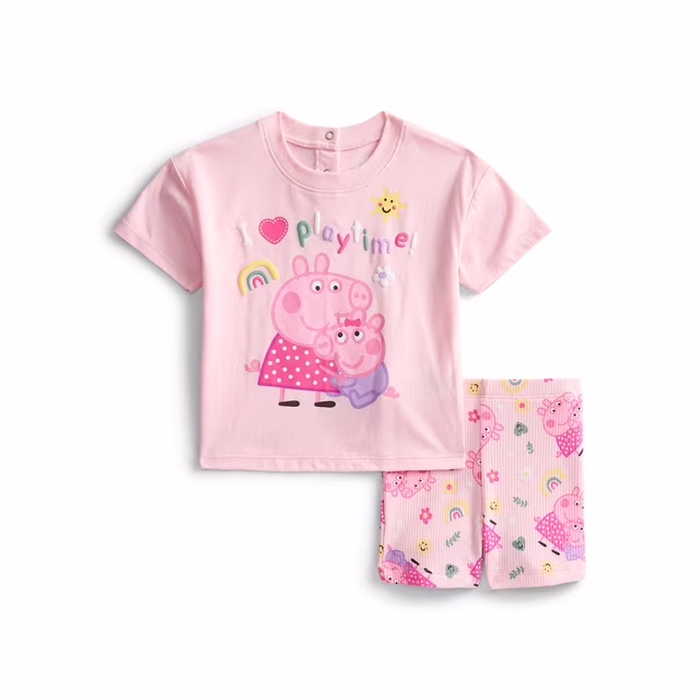 Peppa Pig Baby Girls Graphic Tee and Bike Shorts Set, 2-Piece, Sizes 0/3M-24M
