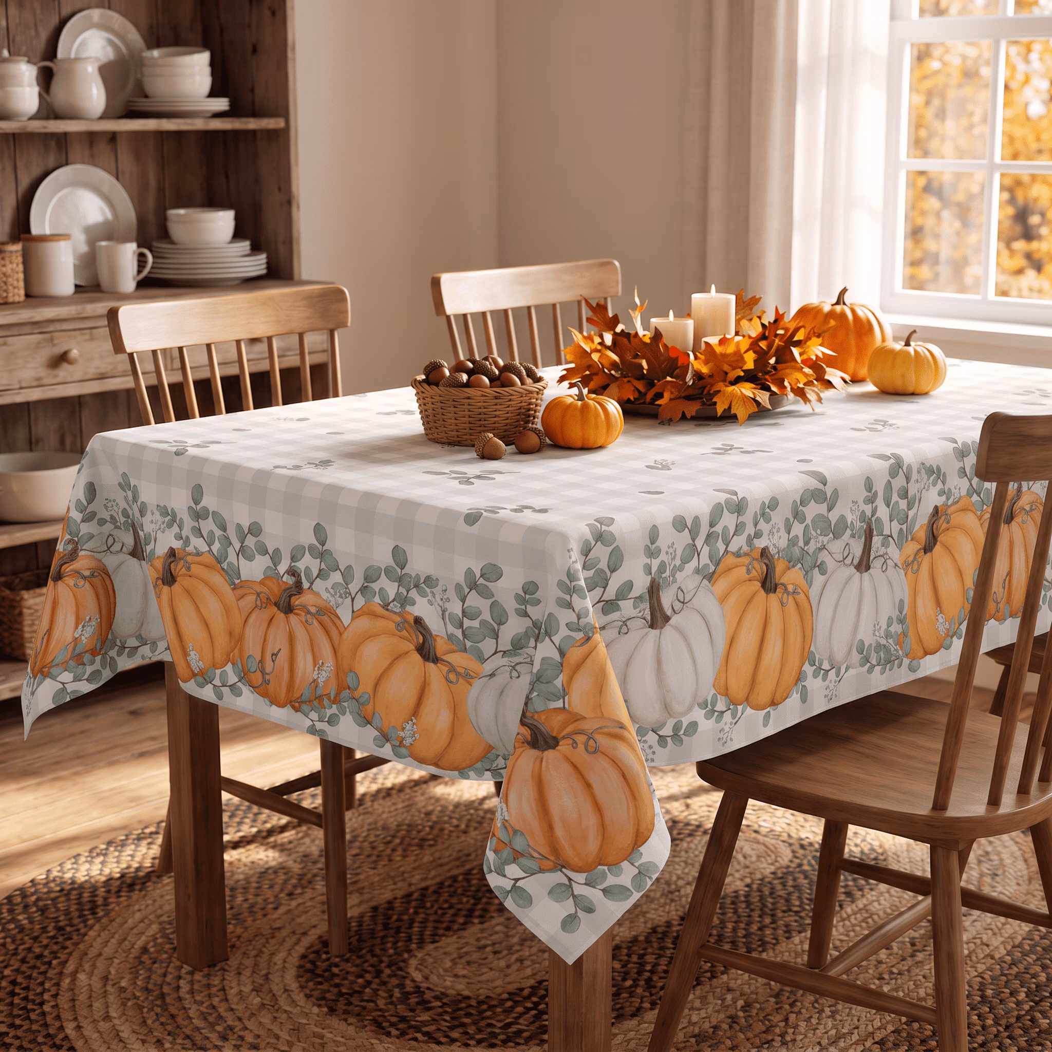 Sm:)e Fall TableCloth Orange Pumpkin Thanksgiving Table Cover for Party Picnic Dinner Decor 60x84 Inch Rectangle