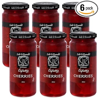 Sable & Rosenfeld Whiskey Tipsy Cherries, Cocktail Garnish, 10 oz, Pack 6