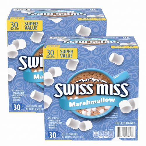 Swiss Miss Chocolate Hot Cocoa Mix With Marshmallows, Hot Cocoa Bar Supplies, 1.38 oz., Envelopes (Pack of 60)