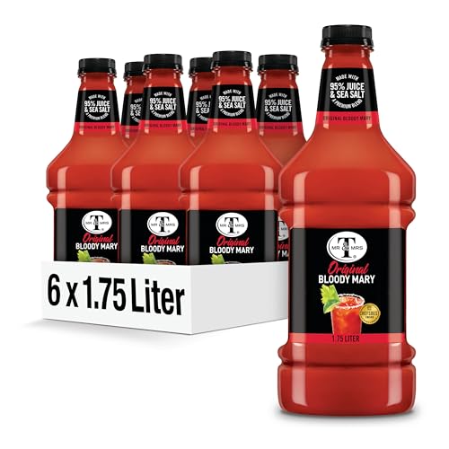 Mr & Mrs T Original Bloody Mary Mix, 1.75 Liter Plastic Bottle, 6pk | Tomato Juice Blend Cocktail Mixer, Premium Ingredients, 95% Juice, Made From Scratch Taste, Ready To Mix, Mocktail Friendly