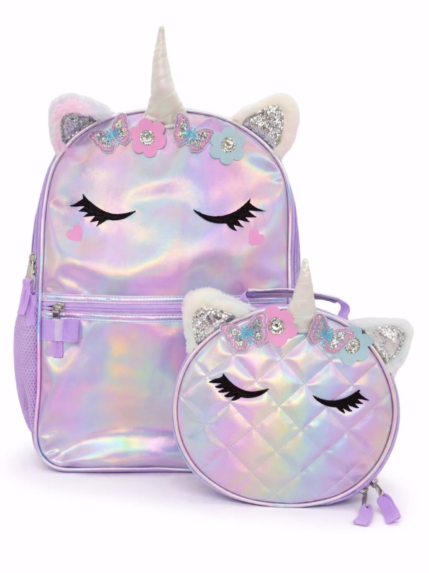 Girl's 17" Unicorn Backpack & Lunch Box Set, Lavender