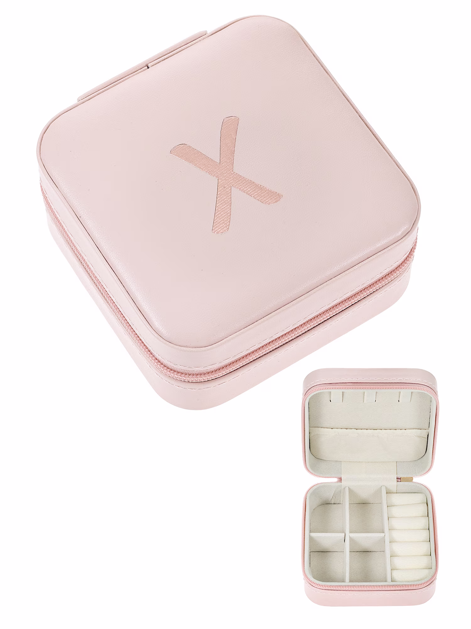 Zippered Jewelry Organizer, Blush, Letter X