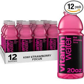 vitaminwater Focus Kiwi Strawberry, Flavored Water Beverage Bottles, 20 fl oz, 12 Pack