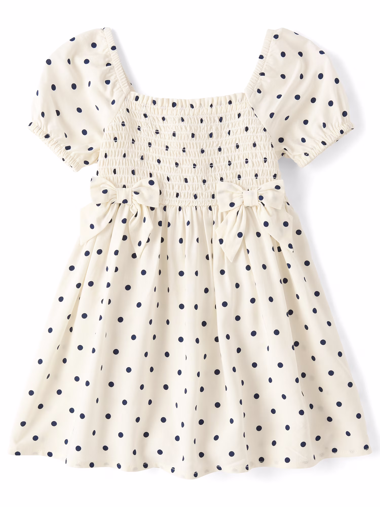 Baby And Toddler Girls Short Puff Sleeve Bow Smocked Dress, Sizes 6M-5T