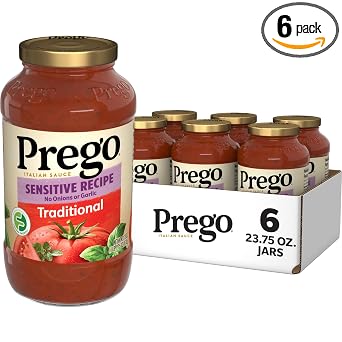 Prego Traditional Sensitive Recipe Low FODMAP Pasta Sauce, 23.75 Oz Jar (Case of 6)