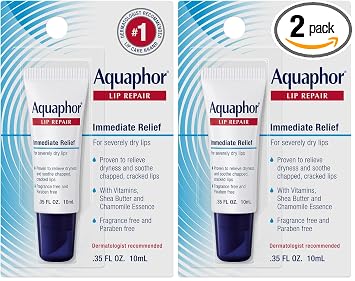 Aquaphor Lip Repair Ointment - Long-lasting Moisture to Soothe Dry Chapped Lips - .35 fl. oz. Tube (Pack of 2)