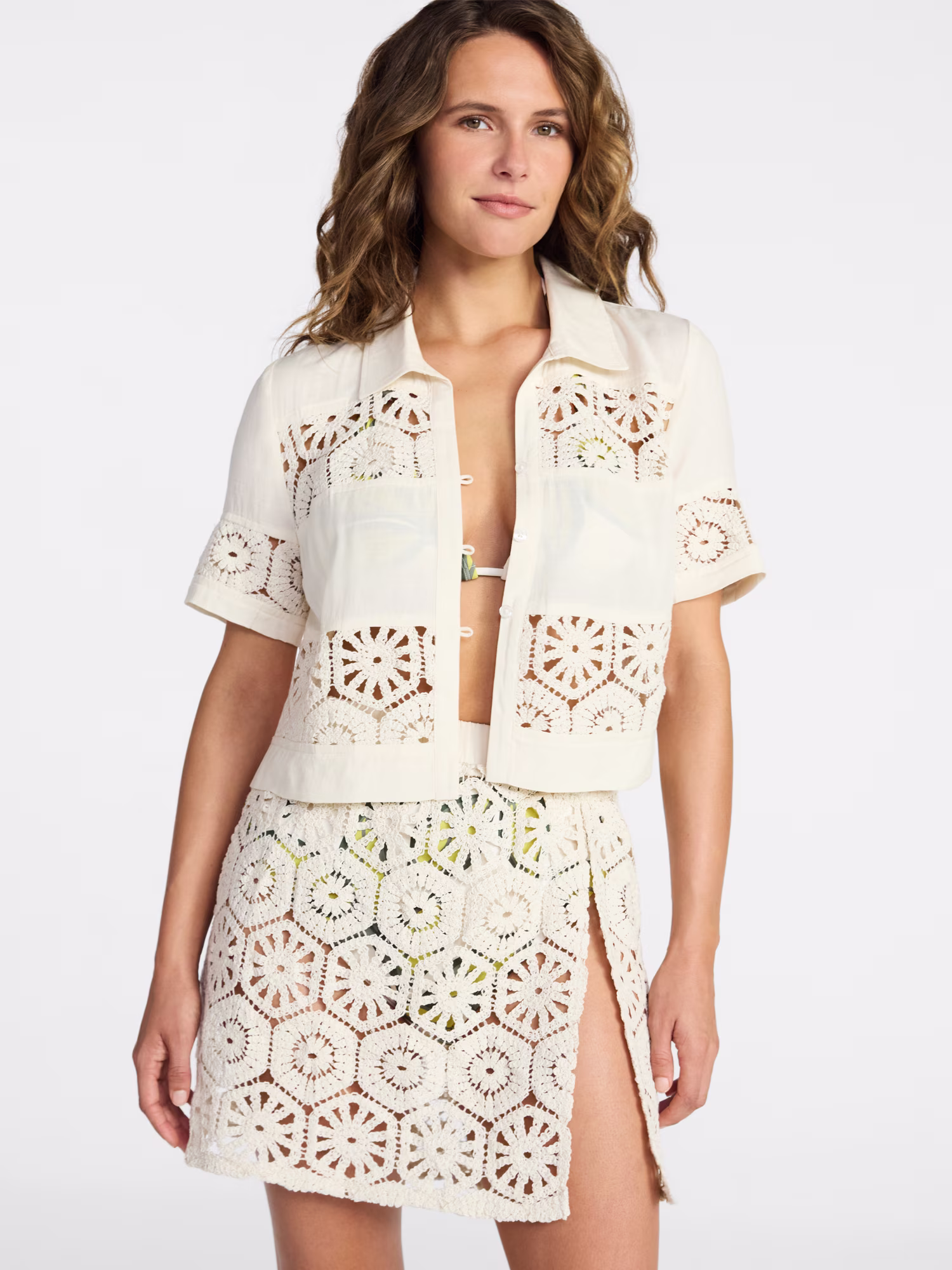 Women's Palm Crochet Coverup Top, Sizes XS-3X