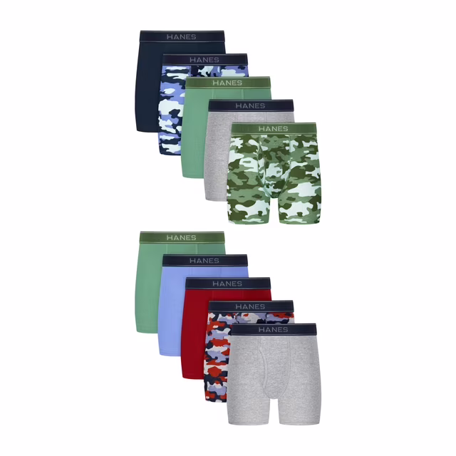 Hanes Boys Boxer Briefs Underwear Pack, 10-Pack, Moisture-Wicking Boxer Briefs for Boys