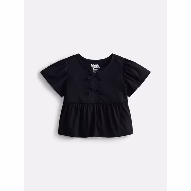 Wonder Nation Girls Bow Front Top with Short Sleeves, Sizes 4-18 & Plus
