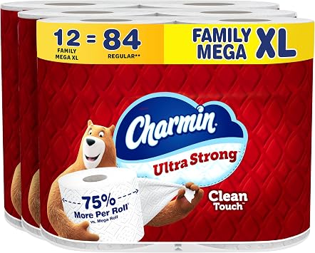 Charmin Ultra Strong Clean Touch Toilet Paper, 12 Family Mega XL Rolls = 84 Regular Rolls (Packaging May Vary)