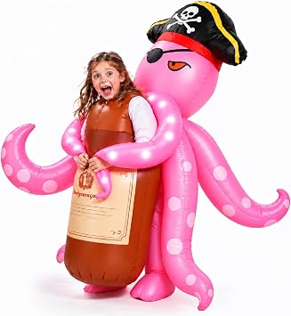 Inflatable Octopus Costume for Kids, Light Up Pirate Outfit Ages 8-12