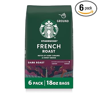 Starbucks Ground Coffee, Dark Roast Hot or Iced Coffee, French Roast, Six 18 oz Bags​