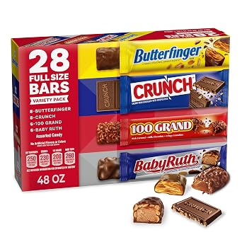 Assorted Butterfinger, CRUNCH, Baby Ruth, 100 Grand Candy Bars 28 Ct, 48 Oz