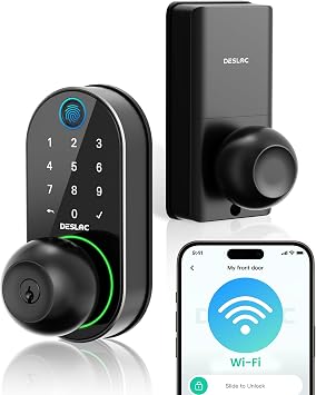 DESLOC D212 Fingerprint Door Knob Lock, Built in WiFi, 8-Month Battery