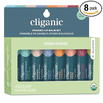 Cliganic Organic Lip Balm Set, 8 Flavors 100% Natural for Dry Cracked Lips
