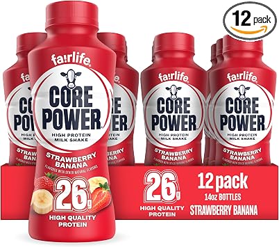 Core Power Fairlife 26g Protein Milk Shakes, Ready To Drink for Workout Recovery, Strawberry Banana, 14 Fl Oz (Pack of 12)