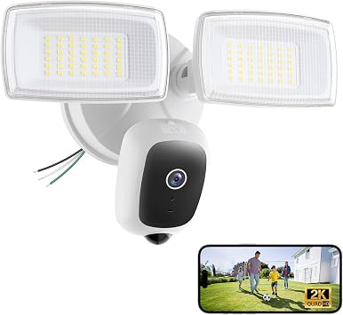 Onforu 2K Hardwired Floodlight Camera, 3500LM Motion Activated Outdoor Security Camera, 5G/2.4G WiFi Color Night Vision | 2-Way Audio | Siren | 24/7 Recording | Compatible with Alexa Cream White