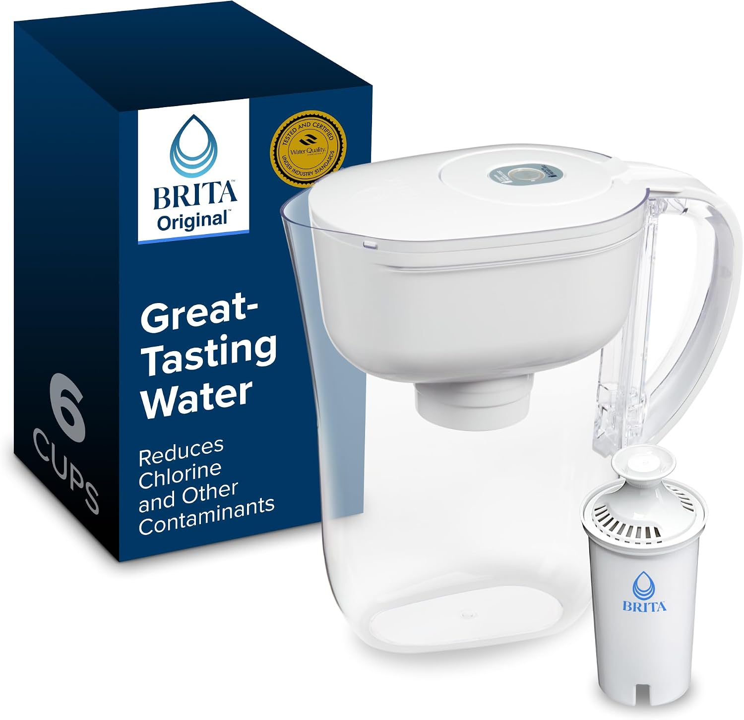Brita Small 6-Cup Water Filter Pitcher, Includes 1 Filter, White