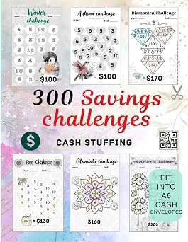 300 Savings Challenges: for Low Income | A6 Budget Inserts to Cut-out | incl Budget Sheets and Dashboards