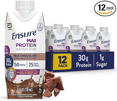 Ensure Max Protein Milk Chocolate Shake, 30g High Protein, 12 Pack