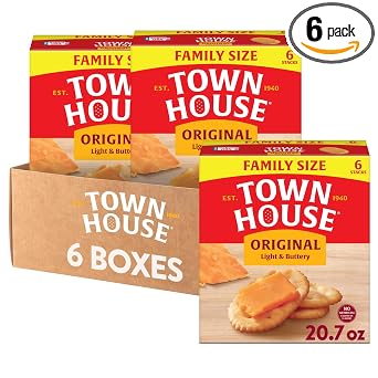 Town House Crackers, Oven Baked, Lunch Snacks, Family Size, Original (6 Boxes)