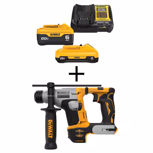 ATOMIC 20V MAX Cordless Brushless Ultra-Compact 5/8 in. SDS + Hammer Drill with 6.0 Ah and 4.0 Ah Starter Kit