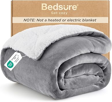 Bedsure GentleSoft Sherpa Fleece Throw Blanket for Couch, Non-Heated, Thick & Warm Cozy Comfort Christmas Blanket for Winter Fall, Soft Fuzzy Plush Throw Gifts for Women Room Decor, Grey, 50x60 Inches