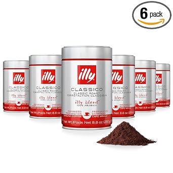 illy Ground Espresso Coffee, Classico Medium Roast, 8.8oz, 6 Pack