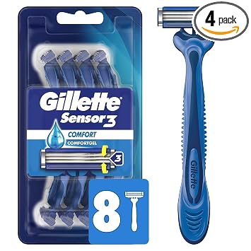 Gillette Sensor3 Comfort Disposable Razors for Men, 8 Count, Lubrastrip Glides Easily Over Your Skin (Pack of 4)