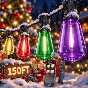 Outdoor String Lights 150FT RGB color changing Patio Lights for Outside