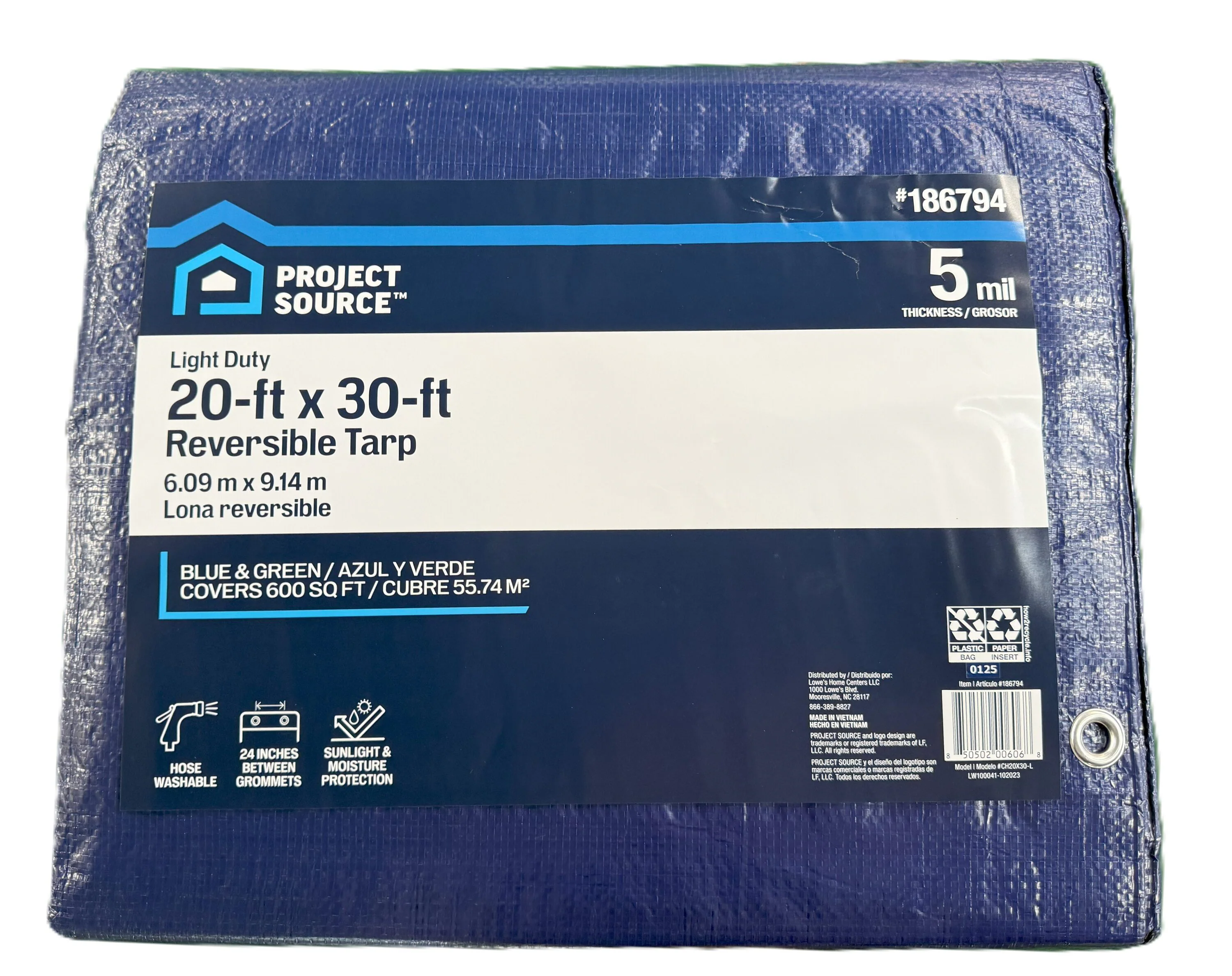 Project Source 20-ft x 30-ft Blue Waterproof Standard Polyethylene 5-mil Tarp