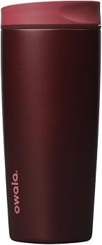 Owala SmoothSip Slider Insulated Stainless Steel Coffee Tumbler, Reusable Iced Coffee Cup, Hot Coffee Travel Mug, BPA Free 20 oz, Black Cherry
