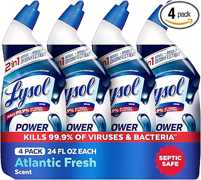 Lysol Toilet Bowl Cleaner Clinging Gel, Power, 24 oz, 4 Pack