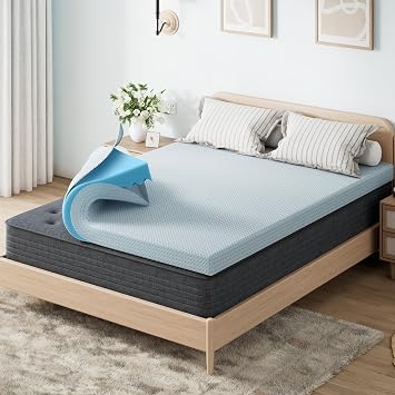 OhGeni Memory Foam Mattress Topper Pad, with Cover, Soft Bed Cover with Anti-Slip Base, Size Queen, Style 3 Inch,with 1000 pcs air Holes