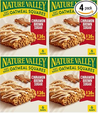 Nature Valley Soft-Baked Oatmeal Squares, Cinnamon Brown Sugar, 7.44 OZ, 6 ct (Pack of 4)