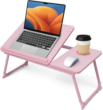 Lap Desk for Couch/Sofa/Floor, 5-Angle Adjustable Bed Desk with Foldable Legs &Cup Holder, Light Weight Bed Tray Table for Writing/Eating/Reading, Portable Laptop Stand for Adults, Kids