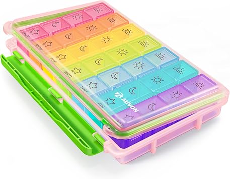 AUVON Large Moisture-Proof Weekly Pill Organizer 4 Times a Day, BPA-Free