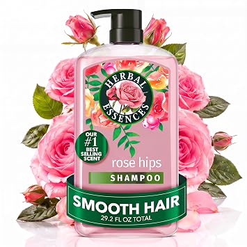 Herbal Essences Shampoo, Rose Hips - Smooth Collection, Shiny Hair with Vitamin E & Jojoba, Safe for Color Treated Hair, Floral Scent, Cruelty-Free, Dermatologist-Tested, 29.2 Fl Oz