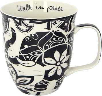Karma Gifts, 14 oz Black and White Boho Mug, Cute Coffee and Tea Mug, Ceramic Coffee Mugs for Women and Men, Elephant