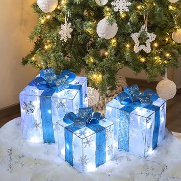 Christmas Decorations, Lauzior Set of 3 Christmas Lighted Gift Boxes