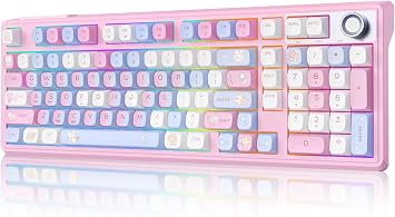 Creamy Keyboard with Number Pad Wireless Mechanical Keyboard with Knob Pink